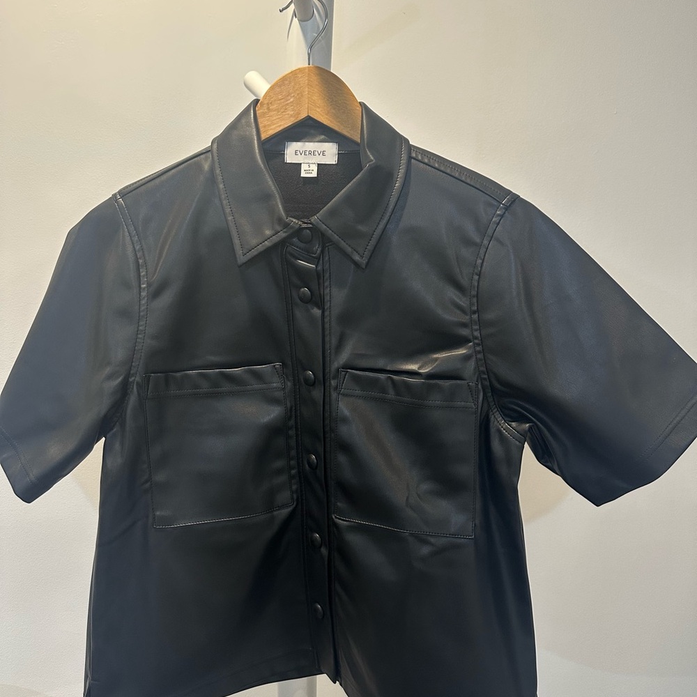 Evereve Black Faux Leather Button-Up Shirt